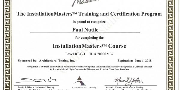 installation masters training and certificate