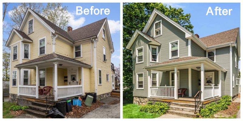 CertainTeed Siding & Azek Deck Railings in Woburn, MA Before & After Photo