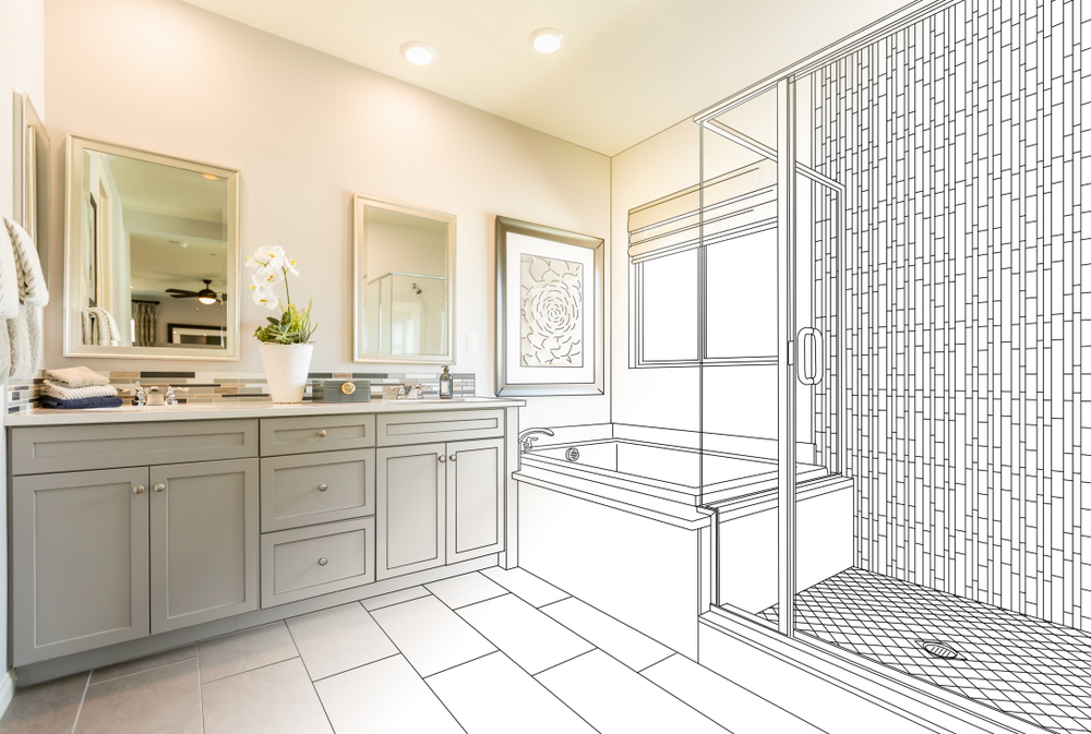 renovating a master bathroom using a remodel floor plan blueprint to plan out the best trending features and designs for homeowners in waltham massachusetts