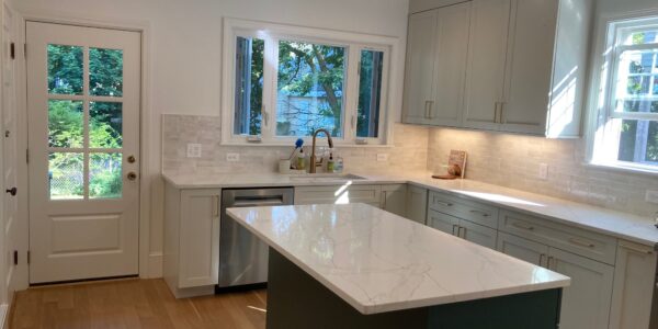 arlington kitchen remodel by three sons window door custom countertop installation new hardwood floors and custom cabinetry storage