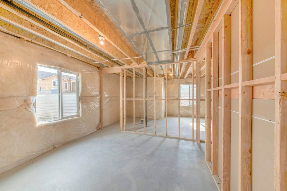 insulation in basement of home in process of being finished to increase living space and comfort