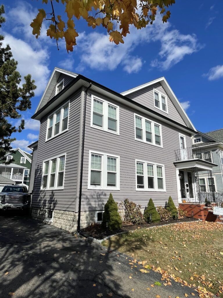 certainteed siding installation ind 5 gray monogram and cedar impressions for home in arlington massachusetts by three sons window and door