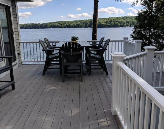 Composite lake deck with white railing