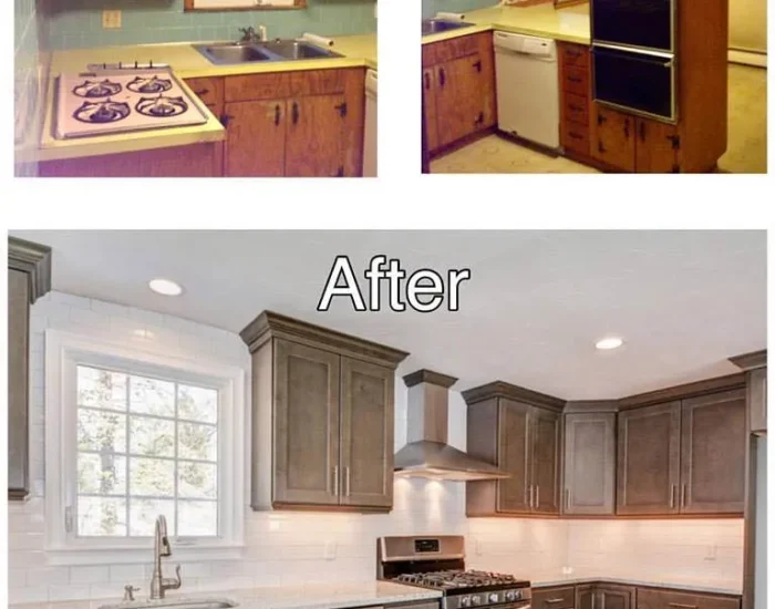 Kitchen remodel before and after with grey cabinets