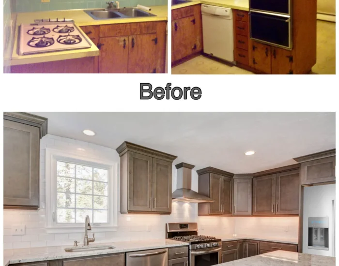 Kitchen remodel before and after with grey shaker cabinets